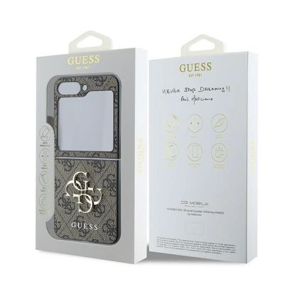 8. Guess Leder 4G Metall-Logo-Hülle für Samsung Galaxy Z Flip 6 – braun