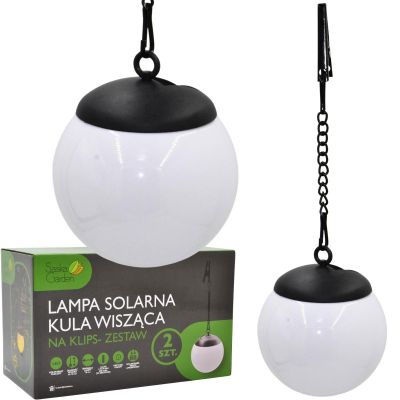 10. Solarlampe, Kugelleuchte aus Kunststoff mit Clip, 10 x 30 cm, 2er-Set
