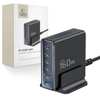 Tech-Protect DC160W-GAN 6-Port 160W Wandladegerät – Schwarz