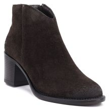 Damen-Ankle-Boots aus Leder mit Blockabsatz, Wildleder, Schokoladenbraun, Campbell JE19473