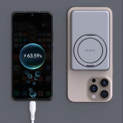 5. Dudao K28S 20W PD 5000mAh Powerbank mit MagSafe und Ständer - Silber