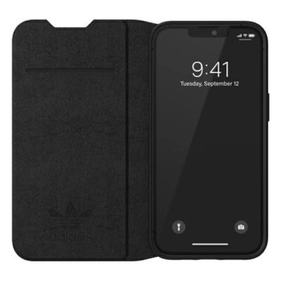 5. Adidas OR Booklet Case BASIC für iPhone 13 - Schwarz und Weiß
