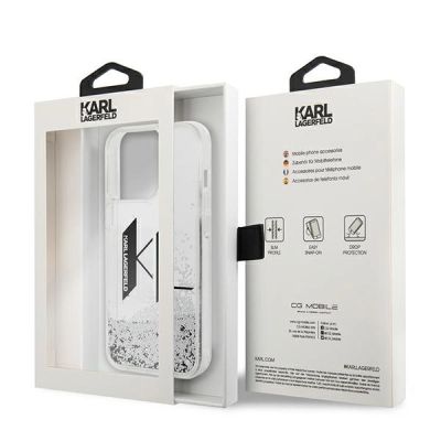 8. Karl Lagerfeld Liquid Glitter Big KL Hülle für iPhone 14 Pro - Silber