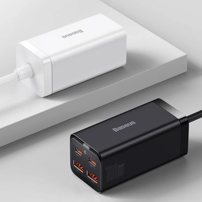 18. Baseus GaN3 Pro schnelles universelles GaN-Ladegerät 2 x USB Typ C / 2x USB 100W PD3.0, QC4.0+, AFC schwarz (CCGP000101)