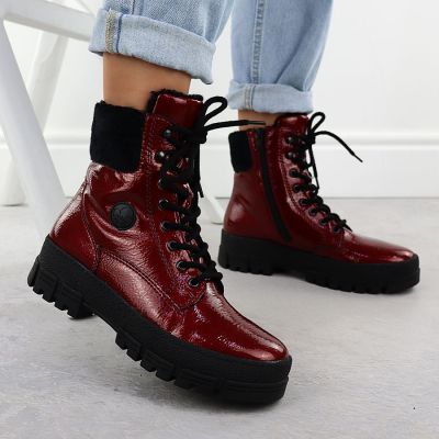 6. Rote Plateau-Ankle-Boots aus Lackleder für Damen, Rieker Y0220-33