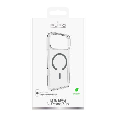 2. Puro Lite Mag TPU+PC Hülle kompatibel mit MagSafe für iPhone 17 Pro - Transparent mit grauem Ring