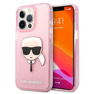 Karl Lagerfeld Glitzer Karl's Head Case für iPhone 13 Pro Max - Pink