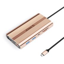 Orico XDR 12-in-1 USB-C Dockingstation mit USB-A, USB-C, HDMI 4K, VGA, RJ45, Gigabit PD, 100 W, SD- und microSD-Kartenleser – Roségold