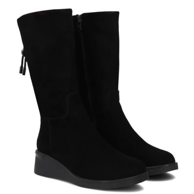 3. Schwarze Damen-Keilstiefeletten aus Leder, Filippo DBT7210