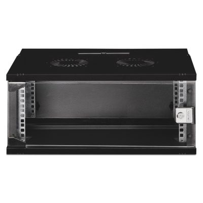 21. 19" 4HE Wand-Netzwerkschrank, SOHO PRO 240 x 540 x 400 mm, Glastür, schwarz, unmontiert, 60 kg