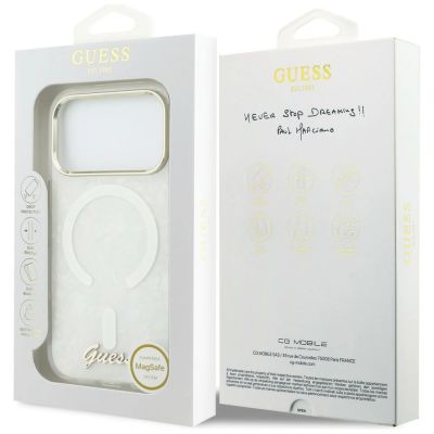 8. Guess IML Shell Script Metal MagSafe Hülle für iPhone 17 Pro Max – Weiß