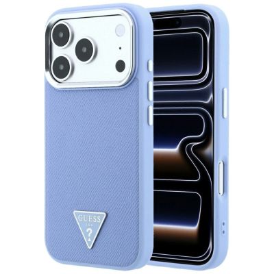 Guess MagSafe-Hülle mit genarbtem Dreieckslogo für iPhone 18 Pro Max / 17 Pro Max – Blau