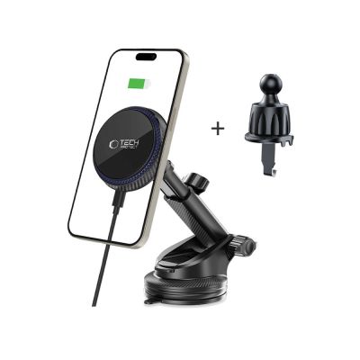 2. Tech-Protect MM15W-V4 Magnetische MagSafe 15W Autohalterung für Cockpit / Windschutzscheibe / Lüftungsschlitz - Schwarz