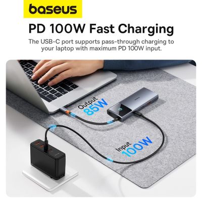 16. USB HUB 6in1 Baseus Metal Gleam Series II USB-A/USB-C/USB-C PD/HDMI/RJ45 - schwarz