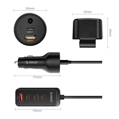 2. ORICO ChargeClip 90 W 2A4C Back Clip Multi-Port-Autoladegerät