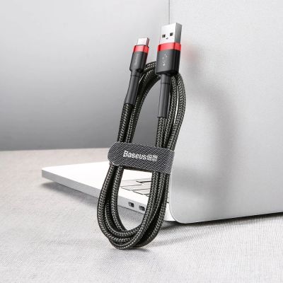 5. Baseus Cafule Cable strapazierfähiges Nylonkabel USB / USB-C QC3.0 2A 3M schwarz-rot (CATKLF-U91)