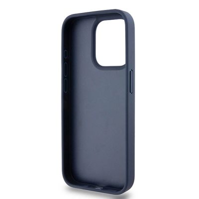 7. DKNY Lederhülle mit Monostreifen und Metalllogo für iPhone 15 Pro – Blau
