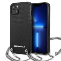Karl Lagerfeld Strukturierte Lederhülle mit Kette für iPhone 13 / 14 / 15 6.1" - Schwarz