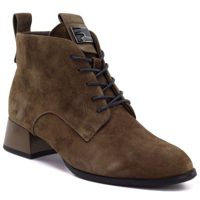 6. Damen-Ankle-Boots aus Leder mit Absatz, kamelfarbenes Veloursleder, Vinceza FIO27-67036
