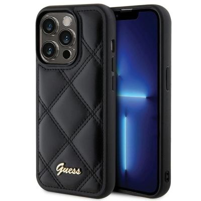 Guess Quilted Metal Logo Hülle für iPhone 15 Pro Max – Schwarz