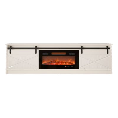 6. GRANERO TV-Schrank + Kamin 200x56,7x35 weiß/weiß glänzend