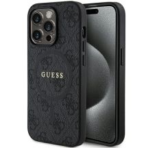 Guess 4G Collection MagSafe-Hülle aus Leder und Metalllogo für iPhone 14 Pro Max – Schwarz