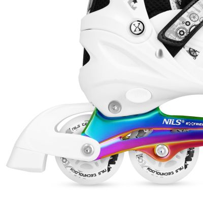 5. NH10905 4in1 LED-Rollschuhe, weiß, mit Regenbogen-Eishockeykufe, Größe M (35-38), Nils Extreme