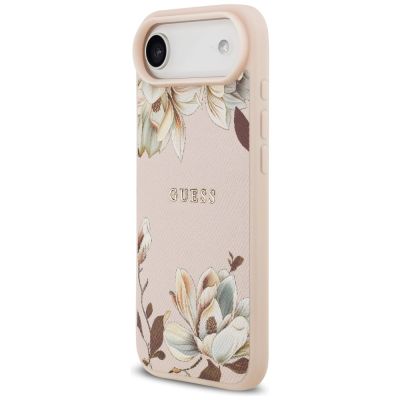 2. Guess MagSafe iPhone Air Hülle mit klassischem Logo und Grained Flowers-Muster – Rosa
