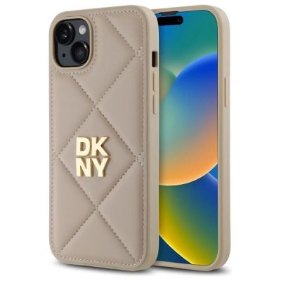 DKNY Quilted Stack Logo Hülle für iPhone 15 Plus – Beige