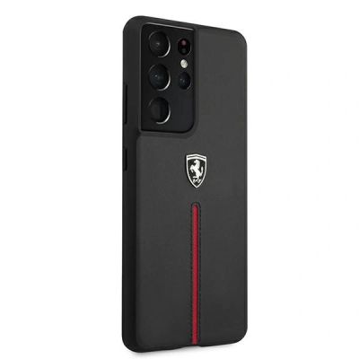 4. Ferrari FEOSIHCS21LBK S21 Ultra G998 czarny/black hardcase Off Track Leather Nylon Stripe