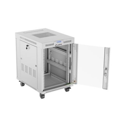 5. 19" 15U 600x800 LCD-Einbauschrank mit grauer Glastür, Lanberg (Flat Pack) V2