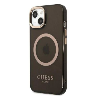 2. Guess Gold Outline Translucent MagSafe Hülle für iPhone 13 – Schwarz