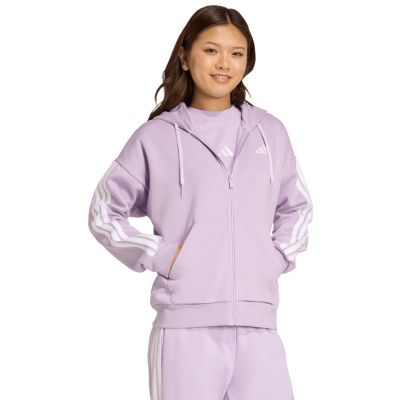 10. Damen adidas Essentials 3-Streifen Fleece-Hoodie mit durchgehendem Reißverschluss Lila JY3080
