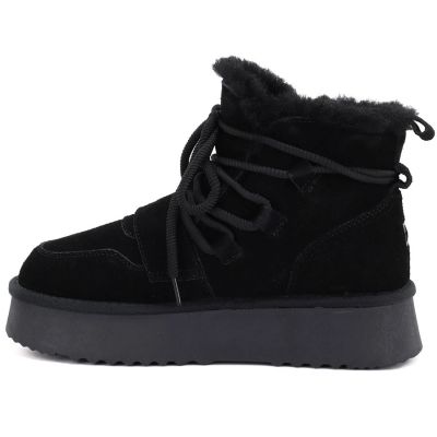 5. Damen-Ankle-Boots aus Leder mit Plateausohle, Wildleder, schwarz, Big Star UU274314