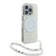 3. Guess IML Flowers Allover Electro With Pearl Strap MagSafe-Hülle für iPhone 16 Pro – Weiß