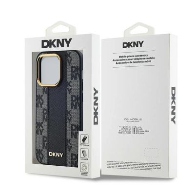 8. DKNY Leder-MagSafe-Hülle mit kariertem Monomuster für iPhone 13 Pro / 13 – Schwarz