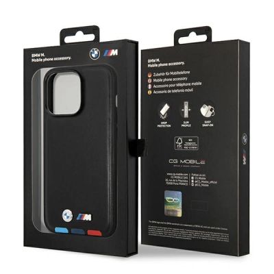 8. Hülle BMW BMHMP14X22PTDK iPhone 14 Pro Max 6,7 "schwarz / schwarz Leder Stamp Tricolor Magsafe