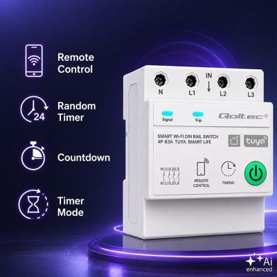 2. Qoltec Dreiphasenrelais 63A für DIN-Schiene | 3P+N | Timer | WLAN | Tuya | Smart Life | Amazon Alexa | 4P