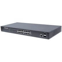 Intellinet 561198 Netzwerkkabel, Managed L2+ Gigabit-Ethernet (10/100/1000) mit PoE-Unterstützung, 1 HE, Schwarz