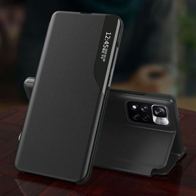 10. Eco Leather View Case Elegantes Flip Cover mit Standfunktion Poco M4 Pro 5G Blau