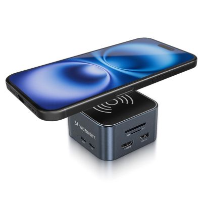 5. Hub USB-C 12 in 1 Wozinsky WHBC09Y8S multifunktional, mit kabelloser Ladefunktion, Aluminium, mit 15 cm Kabel - grau