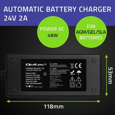 4. QOLTEC AGM-GEL-STD-BATTERIELADEGERÄT | GLEICHRICHTER 24V 2A 48W | LED