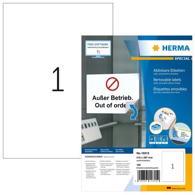 2. HERMA 10315 Selbstklebende Etiketten Abgerundetes Rechteck Ablösbar Weiß 100 Stück.