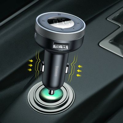 17. Baseus Enjoy FM Transmitter Autoladegerät LED 2x USB / 3,5mm Klinke kabellos MP3 Player Bluetooth 5.0 3.4A schwarz (CCLH-01)