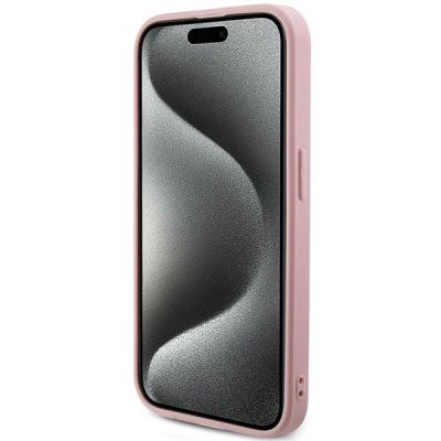 5. Guess Saffiano Iridescent Script Hülle für iPhone 14 Pro Max – Rosa
