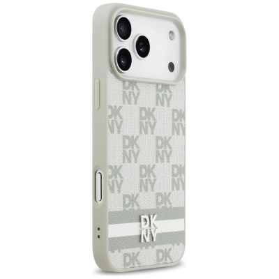 4. DKNY Schutzhülle mit Karomuster und Streifen für iPhone 17 Pro Max – Beige