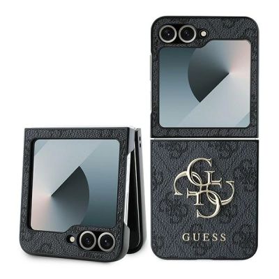 Guess Leder 4G Metall-Logo-Hülle für Samsung Galaxy Z Flip 6 – Schwarz