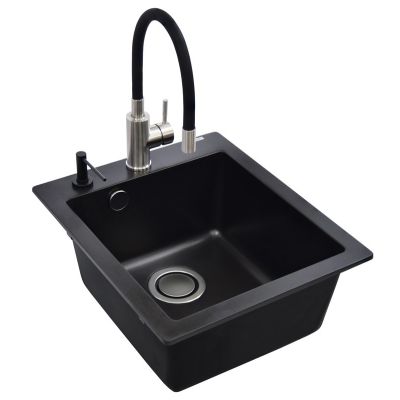 Spüle SimplexSQS100 + Mischbatterie + Abtropfschale, Schwarz