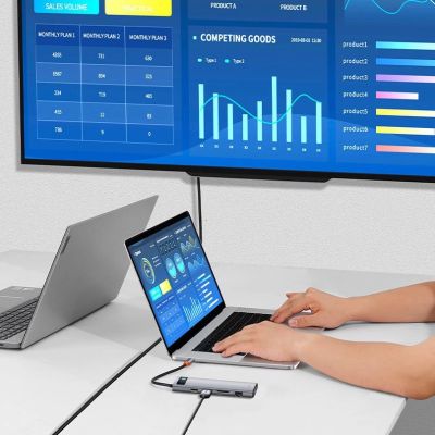 21. Baseus Metal Gleam 11in1 multifunktionaler USB Type C HUB - 3x USB 3.2 Gen 1 5Gbps / USB Type C PD 100W / 3,5 mm Miniklinke AUX / VGA Full HD 60Hz / 2x HDMI 4K 30Hz / TF- und SD-Kartenleser / RJ45 1Gbps grau (CAHUB -CT0G)