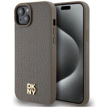 DKNY Leather Pattern Metal Logo MagSafe Hülle für iPhone 15 / 14 / 13 - Braun
